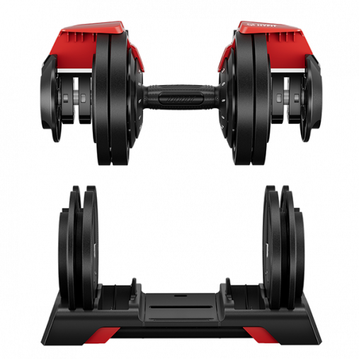 Пара регулируемых гантелей HYFIT SINGLE 24 кг (переключение поворотом ручки) в комплекте со стендом