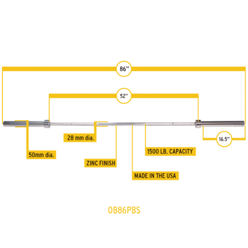 Гриф олимпийский (серебро) 218 см, Ф50 Body-Solid OB86PBS