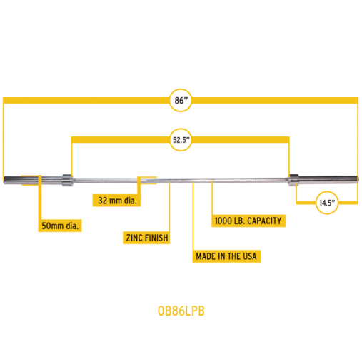 Гриф оцинкованный ф50 мм Body-Solid OB86LPB Гриф оцинкованный ф50 мм Body-Solid OB86LPB