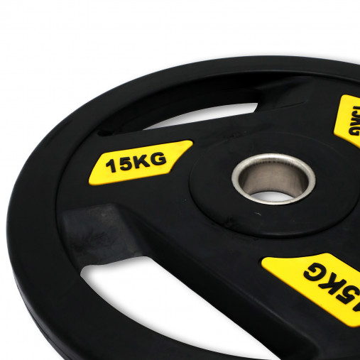 Диск обрезиненный с 3-мя хватами 15 кг UNIX Fit PRO, 51 мм, олимпийский, желтый