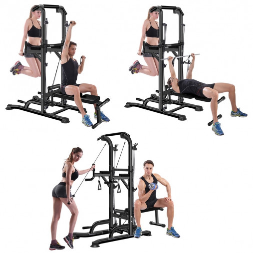 Многофункциональный тренажер VictoryFit VF-T66 с турником - брусьями и скамьей и грифом для штанги