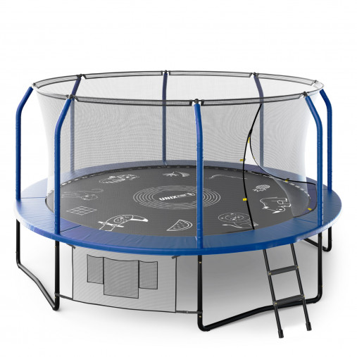 Батут каркасный UNIX line 14 ft (4.27 м) SUPREME GAME (синий) с внутренней защитной сетью и лесницей