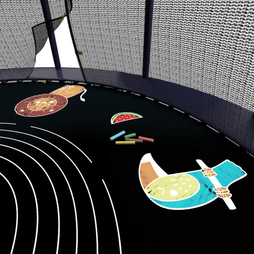 Батут каркасный UNIX line 14 ft (4.27 м) SUPREME GAME (синий) с внутренней защитной сетью и лесницей