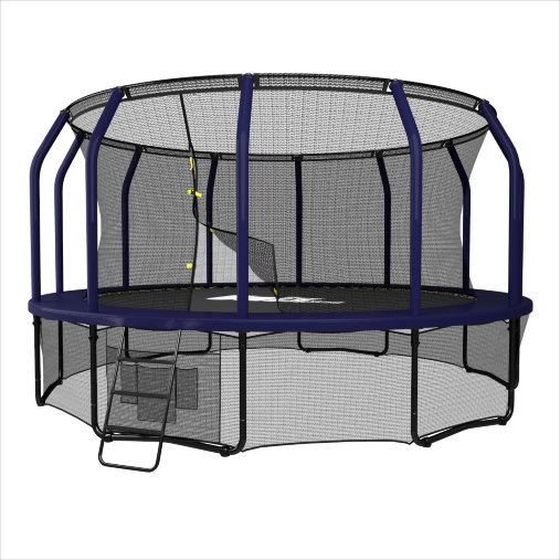 Батут каркасный UNIX line 14 ft (4.27 м) SUPREME GAME (синий) с внутренней защитной сетью и лесницей