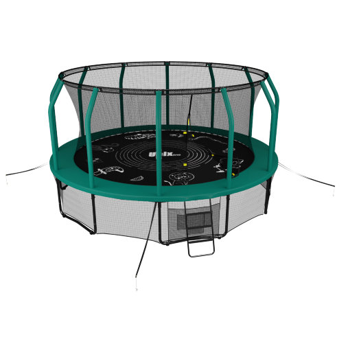 Батут с внутренней сеткой и лестницей UNIX line 16 ft (4.88 м) SUPREME GAME (зеленый) + нижняя сеть